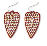 Red Heart Earrings with Bling AB Rhinestones