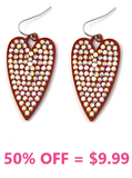 Red Heart Earrings with Bling AB Rhinestones