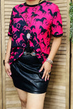 Hot Pink & Black horse print short sleeve top