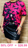 Hot Pink & Black horse print short sleeve top