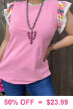 S, 2X, 3X Pink top with striped cap sleeves