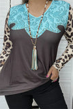 Turquoise tooling, Brown top with leopard sleeves