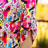 L, 2X, 3X Colorful Abstract Cheetah blouse