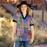 Multi Color Leopard Patchwork V-neck top