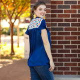 Blue Silky blouse with tribal print