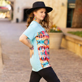 Light Blue, Tribal print, short sleeve top