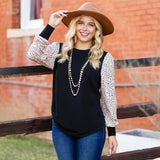 Black Top with cheetah long sleeves