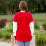 TOP#1 SELLER HOLLY JOLLY Red top white sequin sleeves