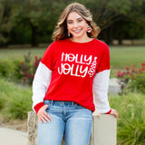 TOP#1 SELLER HOLLY JOLLY Red top white sequin sleeves