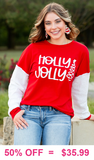 TOP#1 SELLER HOLLY JOLLY Red top white sequin sleeves