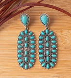 Turquoise Oval Multi Stone Concho Earrings in silver tone