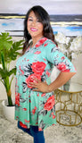 Mint Flutter Tunic with coral floral print