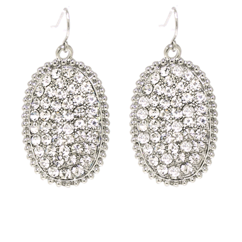 Medium size: Silver Oval Earrings with Clear Bling Rhinestones