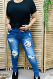 Sequin patch stretchy jeans