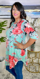 Mint Scoop Tunic with coral floral print