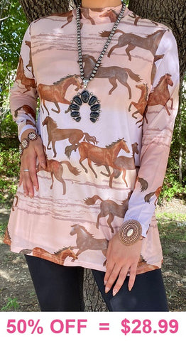 L, XL, 2X, 3X: Horse Sheer Top with full white lining