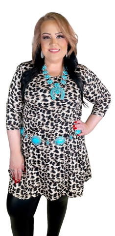 1XL : Beige Leopard Flutter Tunic - runs big