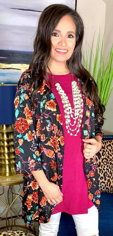 Black and Coral Floral cardigan