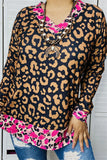 Brown Leopard long sleeve with pink trim