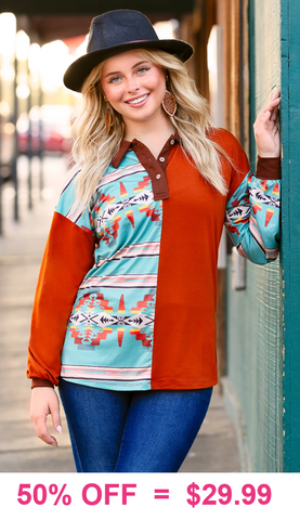 Missy fit, Rust Tribal top