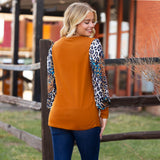 2X,3X : Rust Top with leopard bubble sleeves