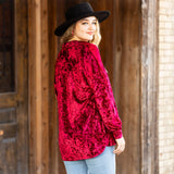 Maroon Velvet button up long sleeve top