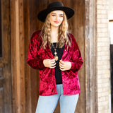 Maroon Velvet button up long sleeve top