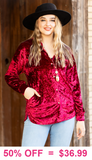 Maroon Velvet button up long sleeve top