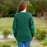 2X, 3X : BELIEVE Green top sequin long sleeves