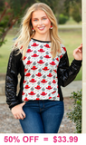 Cowboy Santa & Tribal print Top with black sequin sleeves