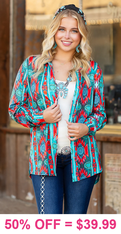 Turquoise Concho & Tribal button up top