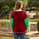 Maroon patchwork long sleeve top