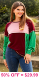 Maroon patchwork long sleeve top