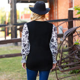 Black Top with white paisley long sleeves