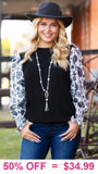 Black Top with white paisley long sleeves