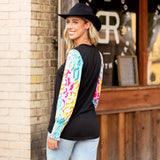 Black top colorful leopard long sleeves