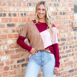 Maroon textured long sleeve top