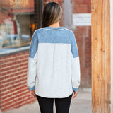 Denim Blue Knit long sleeve with button up collar