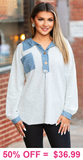 Denim Blue Knit long sleeve with button up collar