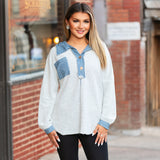 Denim Blue Knit long sleeve with button up collar