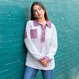 Maroon Knit long sleeve with button up collar