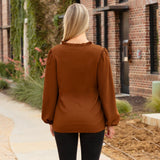 Brown textured v-neck blouse