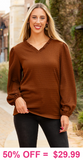 Brown textured v-neck blouse