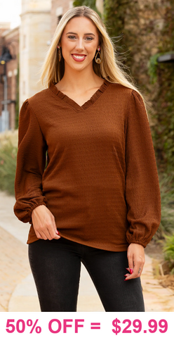 Brown textured v-neck blouse