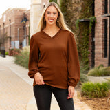 Brown textured v-neck blouse