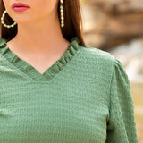 Sage textured v-neck blouse