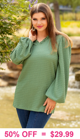 Sage textured v-neck blouse