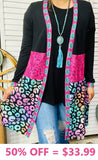 S/M : Pink Toole, Turquoise Concho, Multi Leopard Cardigan