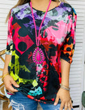 S, M, L, 3X Multi Color & Black print top