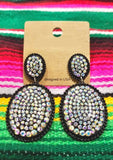 Black Bling Oval Dangle Earrings with Stud Post